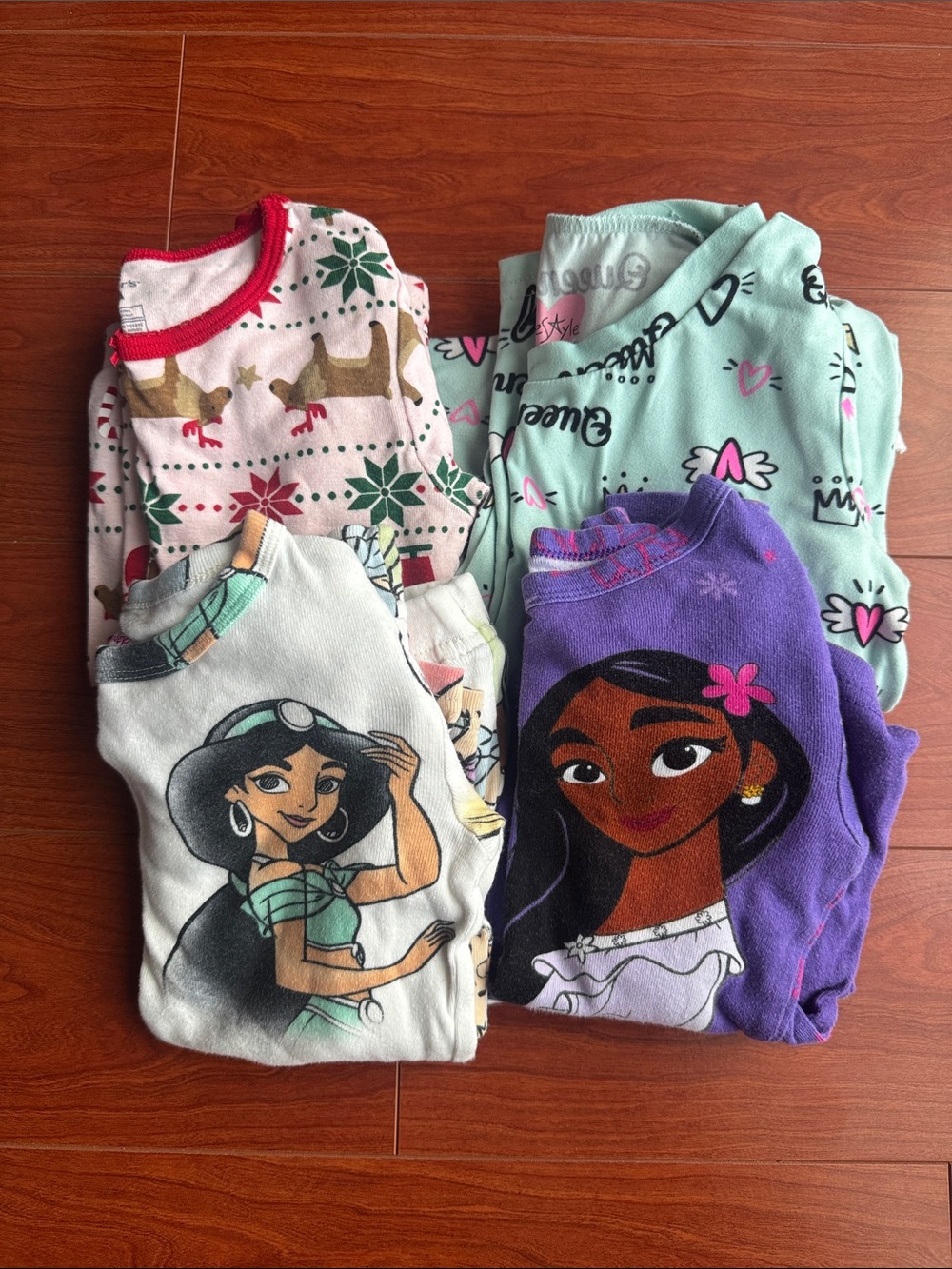 Disney Girls' Purple and Mint Character Long Sleeve Pajama Sets - Lot of 4